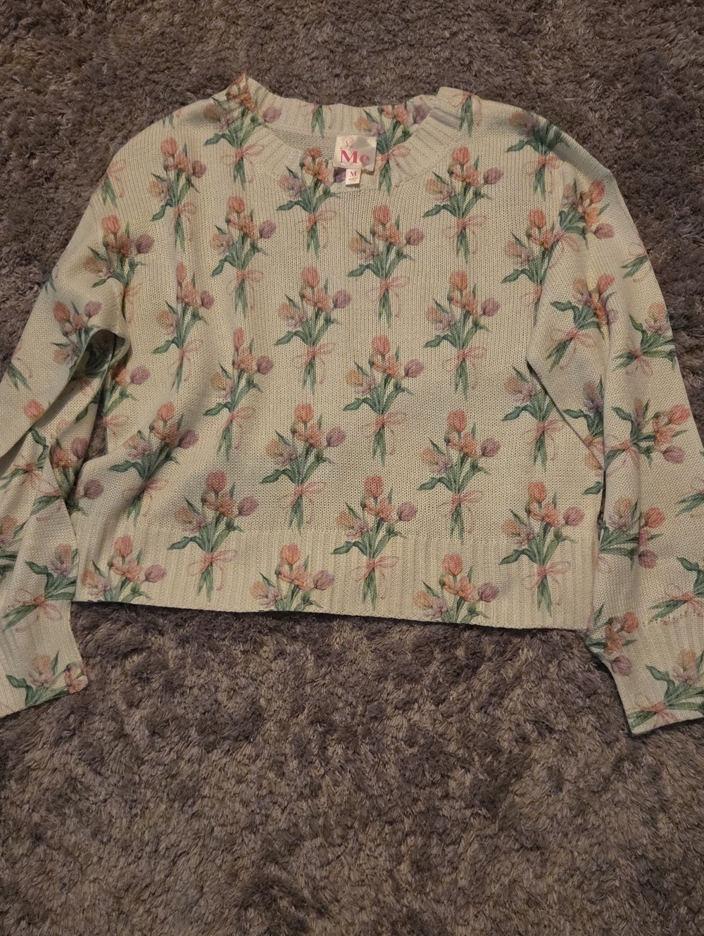 So Me Floral Knit Top in Mint Green and Peach
